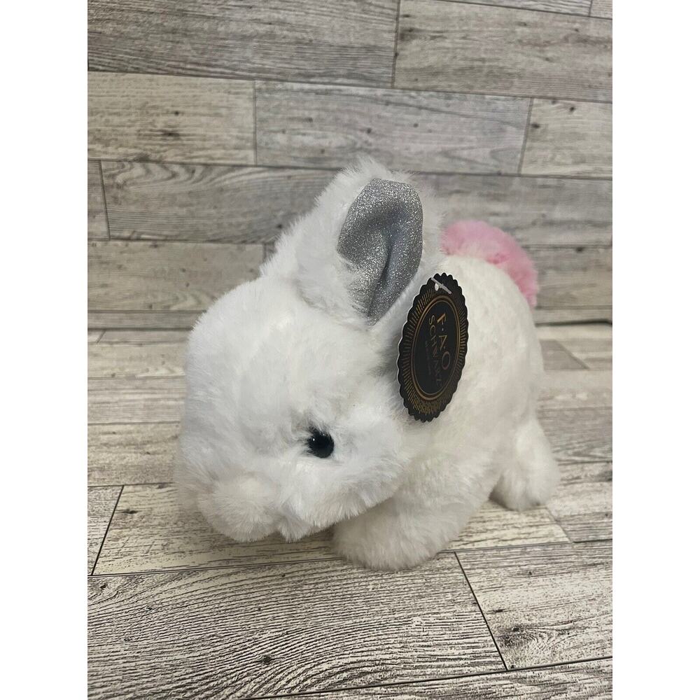 2020 FAO Schwarz White Bunny Rabbit Pink Pom Pom 8” inch Stuffed Animal Plush